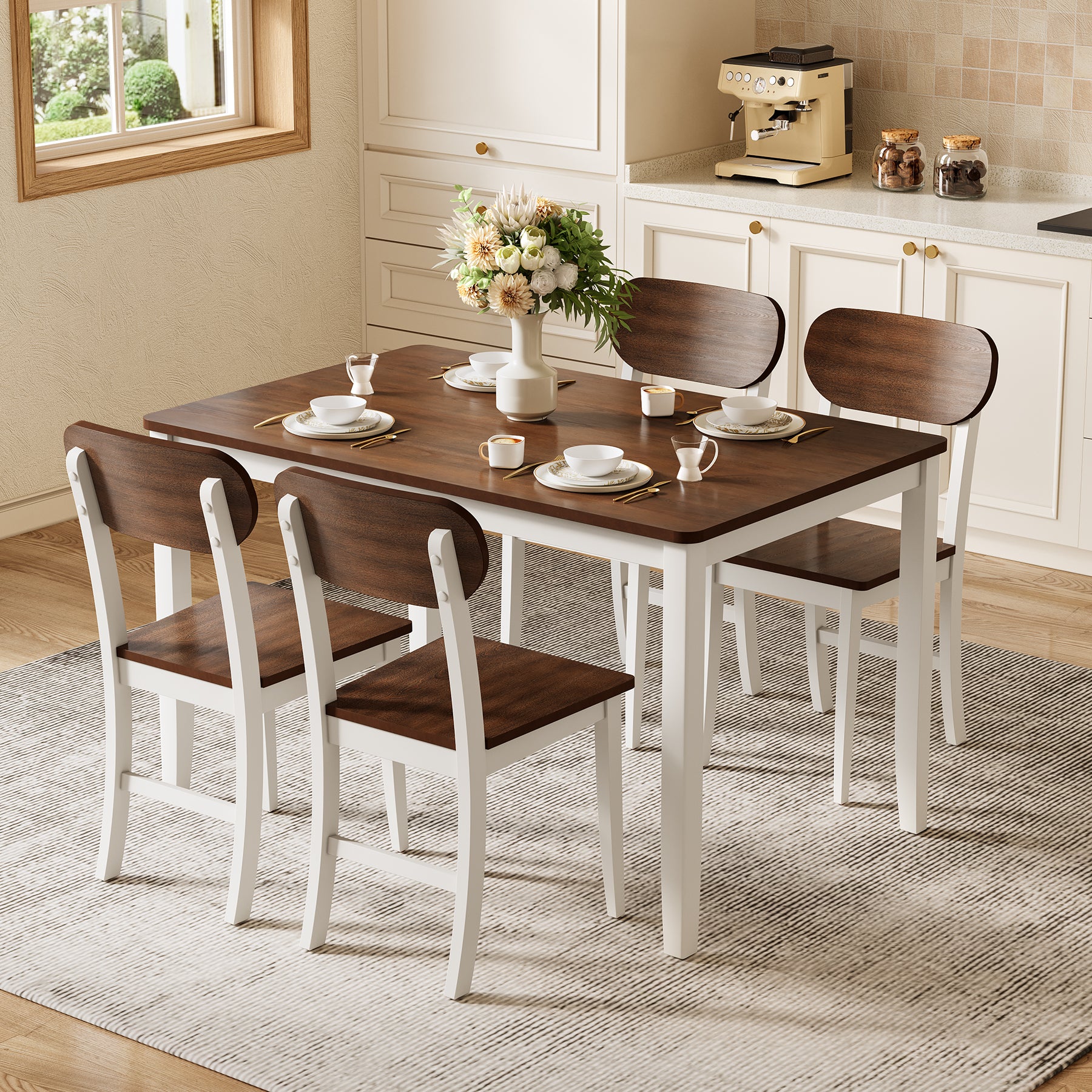 5-Piece Dining Table with Chairs Set for 4